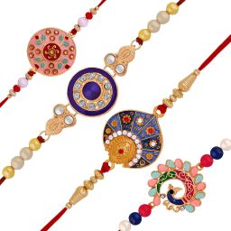 Designer Ppf_rakhiset_H SANYA033 Gold Finish Rakhi, Chawal Roli Pack Set-image-20
