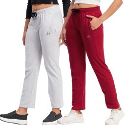 Pack of 2 Women Solid Grey, Maroon Track Pants-image-57