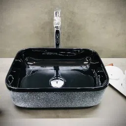 delta Premium Designer Ceramic Structure Wash Basin(22) with Waste Pipe & Coupling Set (16*12*5)(Structure) Table Top Basin image 2