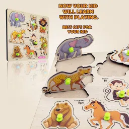 plus shine 3D Books Learning Toys Jigsaw puzzle Wooden Animals Name matching Puzzle Board image 2
