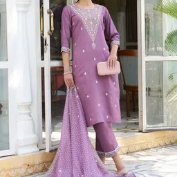VredeVogel Women Ethnic Motifs Embroidered Regular Sequinned Kurta with Trousers & With Dupatta-image-25