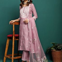Sangria Embroidered Round-Neck Kurta With Trouser & Dupatta-21