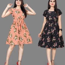 Women A-line Multicolor Knee Length Dress-image-73