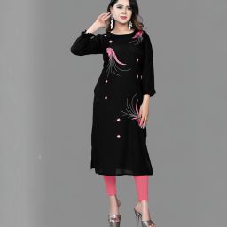 Women Embroidered Cotton Rayon Straight Kurta-image-83