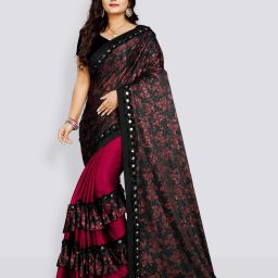 Floral Print Bollywood Lycra Blend Saree-image-21