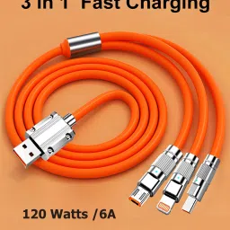 Retail Infinity Orange 6amp usb cable 3-in-1 Fast Charging with Type-C, Micro USB and lightning Port Phone Converter-picture-26