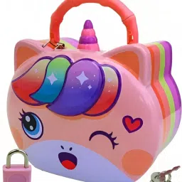 Cat 3D Piggy Bank Handle & Lock Coin Bank (Multicolor) Coin Bank-image-56