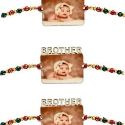 Religious Pack of 3 Photo Rakhi Square Shape Brother Rakhi Assorted Rakhi Set-11