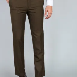 Men Slim Fit Brown Polyester Trousers-image-84