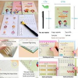 4-Pcs ENGLISH MAGIC PRACTICE HANDWRITING COPYBOOK With PEN CASE REFILLS KIDS SIM Book-size Notebook RULE 40 Pages-24