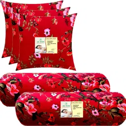 Combo Set Of 3 Cushion And 2 Microfibre Floral Bolster Pack of 5-image-86