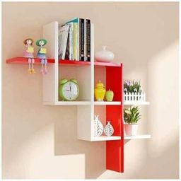 Plus Shape Wall Shelf / Hashtag Floating Wall mount / Made in Medium Dencity Fiber Wood / Rack Shelf / Floating Shelf (Red & White) MDF (Medium Density Fiber) Wall Shelf-image-22