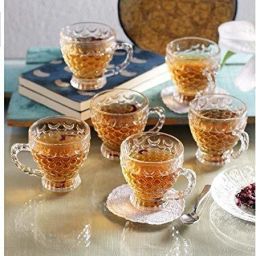 Pack of 6 Glass Pineapple Glass Coffee Tea Cups Set of 6 with Handle , 140 ML , Transparent-12