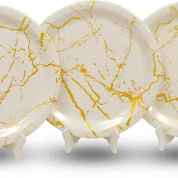 11 Inch White with Gold Line Melamine Full Serving Plates for All Meals - Dinner Plate-image-99