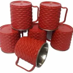 Pack of 6 Stainless Steel, Plastic Luxury Red Matte Outer With Insulated Stainless Steel Tea /Coffees Cup set-image-60