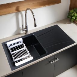 Black Quartz Single Bowl Kitchen Sink with (36 x18 x9 Inch) Natural Black Granite Matt Finish Vessel Single Bowl With Drain Board Sink Vessel Sink-image-14