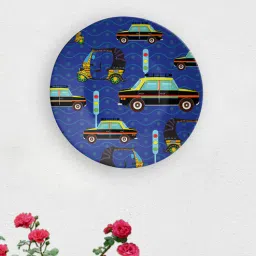 quirk india Blue Ceramic Story Of Mumbai Roads Decorative Wall Plate-picture-2