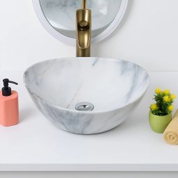 Glossy Finish Tabletop Vessel Sink Oval Shape Wash Basin For Bathroom (16 x 13 x 5.5 Inch) Counter Top-image-49