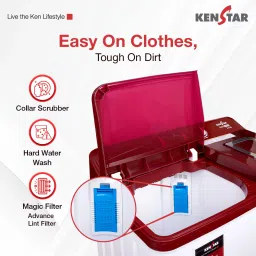 kenstar 8.5 Kg Swift Dry Lid Semi Automatic Top Load White, Red image 3