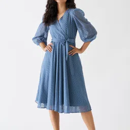 aask Women Fit and Flare Dark Blue Midi/Calf Length Dress-picture-11