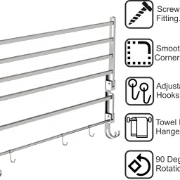 nexanest SS304 Rust-Free Foldable Bathroom Accessory Towel Holder/Rack/Shelf With Hooks & 24 inch 1 Bar Towel Rod image 5