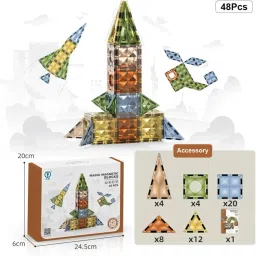 Magnetic Tiles Building Blocks Set 48 PCS Colorful 4D Diamond Magnet Toys-image-43