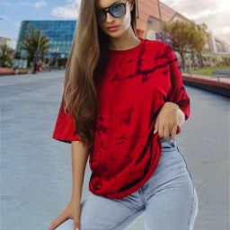 Women Tie & Dye Round Neck Cotton Blend Red T-Shirt-image-1