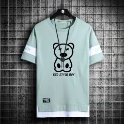 Men Printed Round Neck Polyester Green T-Shirt-image-78