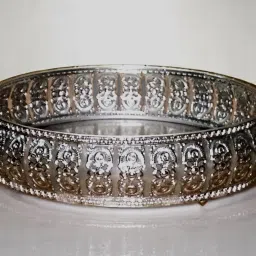 Round Mini German Silver Tray | Silver Round Designer Jaali Tray Tray-image-47