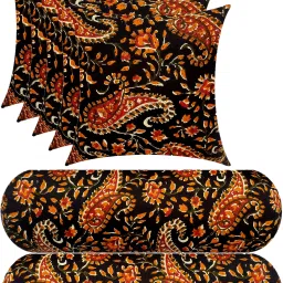 Combo Set Of 5 Cushion And 2 Microfibre Floral Bolster Pack of 7-image-37