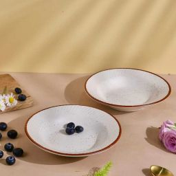White Color Ceramic Soup Pasta Maggie Salad Plate Set Of 2 Half Size 7" Half Plate-image-17