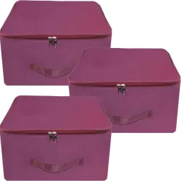 ANABIYA Storage Bags for Clothes,Saree with Zip Closure & Handle (Magenta, Pack of 3) Polyester Laundry Bag-picture-15