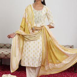 Libas Floral Printed Regular Sequinned Kurta with Palazzo & Dupatta image 1