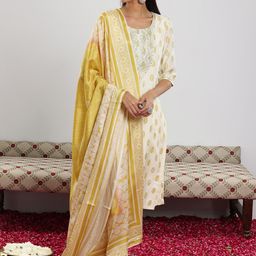 Libas Floral Printed Regular Sequinned Kurta with Palazzo & Dupatta image 2