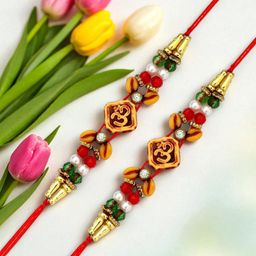 ADIVA Men Cubic Zirconia Studded & Beaded Rakhi With Bag & Pooja Thali Roli Chawal-image-63