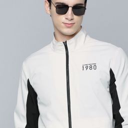 Flying Machine Men Colourblocked Bomber Jacket With Brand Logo Back Print Detail-image-37