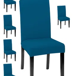 Lazi 6 Pieces Blue Solid Printed Stretchable Dining Chair Covers-image-22