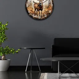 OLIVE TREE Brown & Beige Printed Wooden Round Shaped Contemporary Wall Clock-image-63