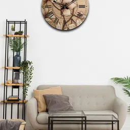 OLIVE TREE Brown & Beige Printed Wooden Round Shaped Contemporary Wall Clock-image-72