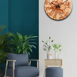 OLIVE TREE Brown & Beige Printed Wooden Round Shaped Contemporary Wall Clock-image-65