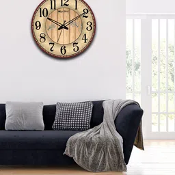 OLIVE TREE Brown & Beige Printed Wooden Round Shaped Contemporary Wall Clock-18