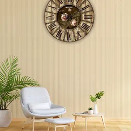 OLIVE TREE Brown & Beige Printed Wooden Round Shaped Contemporary Wall Clock-image-62