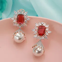 Saraf RS Jewellery Red Rose-Gold Plated Handcrafted Contemporary Drop Earrings-39