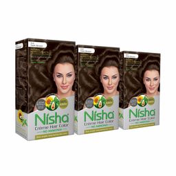Nisha Unisex Pack of 3 Creme Hair Color 120gm each- Dark Brown-15