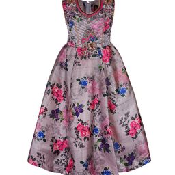 Wish Karo Girls Grey & Pink Printed Satin Finish Fit and Flare Dress-image-44