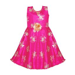Wish Karo Girls Pink & Silver-Toned Embellished Fit and Flare Dress-image-105