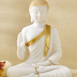 Home Centre Dhayana Duri White and GoldToned Buddha Idol Showpiece-40