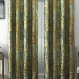 SWAYAM Brown & Yellow Set of 2 Floral Room Darkening Long Door Curtain-5