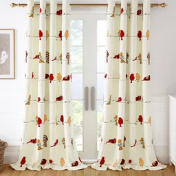 Story@home White & Red Set of 2 Cotton Room Darkening Long Door Curtain-image-39