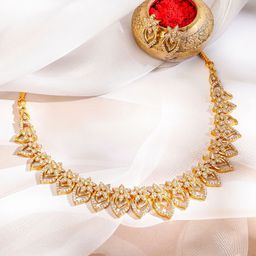 Rubans 22K Gold-Plated White Cubic Zirconia Studded Lotus Motif Necklace Set-21